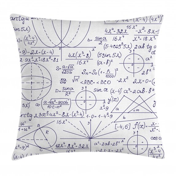 Modern Decor Throw Pillow Cushion Cover, School Genius Bright Student Math Geometry Science Numbers Formules Image, Decorative Square Accent Pillow Case, 18 X 18 Inches, Black and White, by Ambesonne