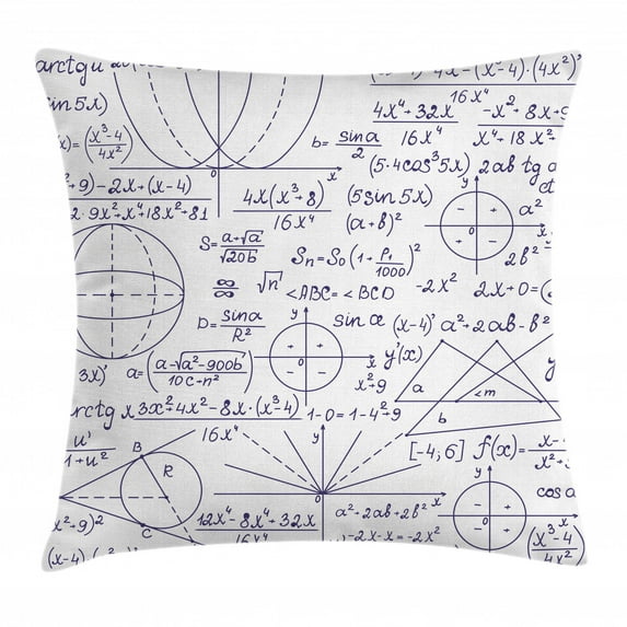 Modern Decor Throw Pillow Cushion Cover, School Genius Bright Student Math Geometry Science Numbers Formules Image, Decorative Square Accent Pillow Case, 20 X 20 Inches, Black and White, by Ambesonne