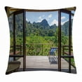 thumbnail image 1 of Modern Decor Throw Pillow Cushion Cover, Summer Vibes Sunny Day in Forest Mountain Flowers Photo, Decorative Square Accent Pillow Case, 20 X 20 Inches, Light Green Dark Green and White, by Ambesonne, 1 of 2