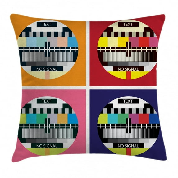 Modern Decor Throw Pillow Cushion Cover, Television Radio Channel Signal Digital Sign in Four Collage Artwork Image, Decorative Square Accent Pillow Case, 16 X 16 Inches, Multicolor, by Ambesonne