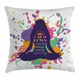 thumbnail image 1 of Modern Decor Throw Pillow Cushion Cover, Yoga Posing Girl with Motivational Happy Quote Calm Down Your Mind Image, Decorative Square Accent Pillow Case, 16 X 16 Inches, Multicolor, by Ambesonne, 1 of 2