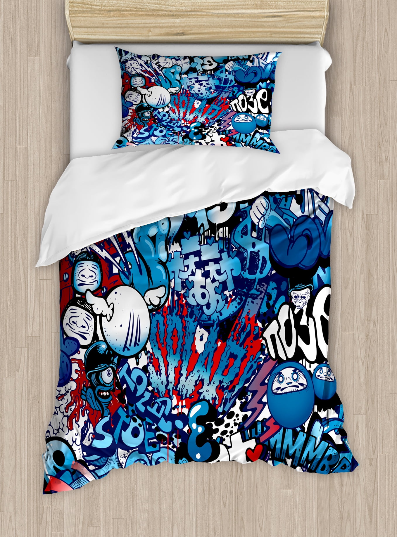Colorful Graffiti Art Twin Duvet Cover Set with Pillow Sham