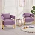 thumbnail image 1 of Modern Decorative Chair, Living Room Side Chair with Gold Metal Legs, No Wheels, Suitable for Dressing Area, Reception Room, Office, Teddy Fleece Upholstered Metal Foot Sofas, 2 PCS, Lilac, 1 of 9