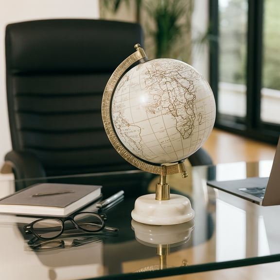 Modern Decorative Globe with Resin, Wood, Metal, and Polyresin Construction - Sleek Mango Wood Base Accent for Casual Home or Contemporary Office Decor