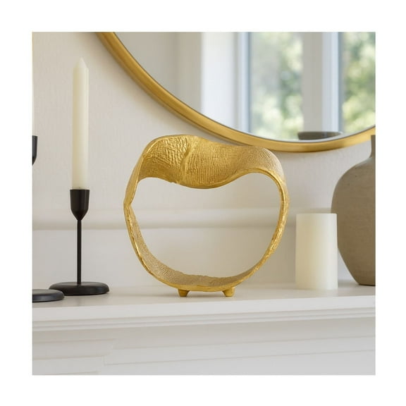 Modern Decorative Metal Sculpture - Textured Aluminum Accent Piece - Contemporary Art Display for Home, Office, Bedroom, Living Room - 10" Gold
