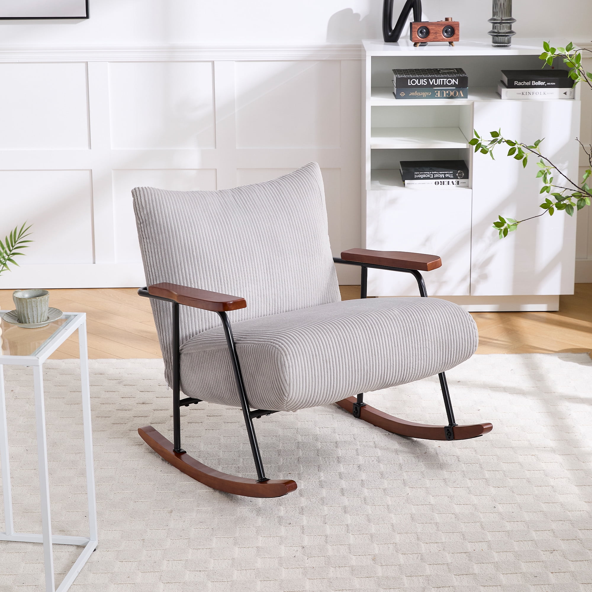 Modern Decorative Rocking Chair with Metal Frame, Upholstered Armchair ...