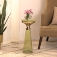 thumbnail image 1 of Modern Decorative Round Drink Table with Glass Base and Top with Gold Metal accent, Martini Table, Gold Pedestal Table, Tall side Table, Small space end table, For Living Room & Bedroom, Green color, 1 of 8