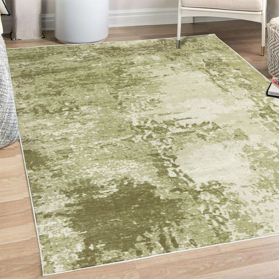 Modern Decorative Rug, Abstract and Grunge Composition of Splash Look Shaped Weathered Forms, Quality Carpet for Bedroom Dorm and Living Room, 6 Sizes, Pale Green, by Ambesonne