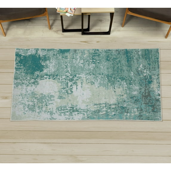 Modern Decorative Rug, Abstract and Grunge Composition of Splash Look Shaped Weathered Forms, Quality Carpet for Bedroom Dorm and Living Room, 6 Sizes, Seafoam, by Ambesonne