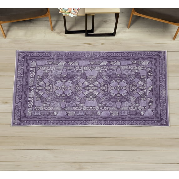 Modern Decorative Rug, Bohemian Pattern of Vintage Floral and Pebble Like Designs Asymmetric Forms, Quality Carpet for Bedroom Dorm and Living Room, 6 Sizes, Purple and Lilac, by Ambesonne