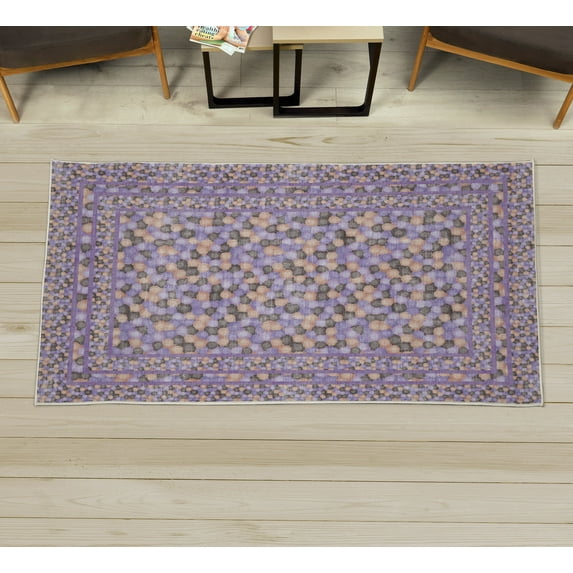 Modern Decorative Rug, Geometric Abstract Weathered Look Overlapping Rounds Nested Circles, Quality Carpet for Bedroom Dorm and Living Room, 6 Sizes, Lavender Blue, by Ambesonne