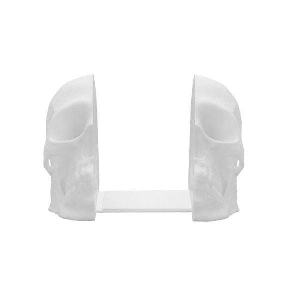 Modern Decorative Skull Bookends, Heavy Duty Resin Book Holder for Home Office Library, Unique Halloween Tabletop Decor, Non-Slip Base, White, Set of 2