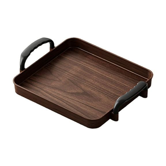 Modern Decorative Wood Rectangle Tray with Handles,Walnut Brown and Antique Brass, Transitional Rectangular Tray for Use as Entryway Tray Decor or Serving Tray