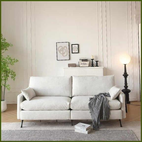 Modern Deep Cloud 80" W 3-Seater Couch with 4 Pillows - for Living Room Bedroom Office, White