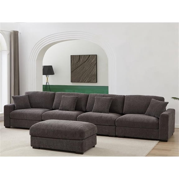 Modern Deep Couch with Chaise Chenille Modular Sectional Sofa Livnig Room Gray