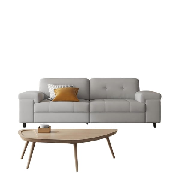 Modern Deep Seat Chenille Sofa with Adjustable Armrests - Button Tufted Plush Backrest, Grey