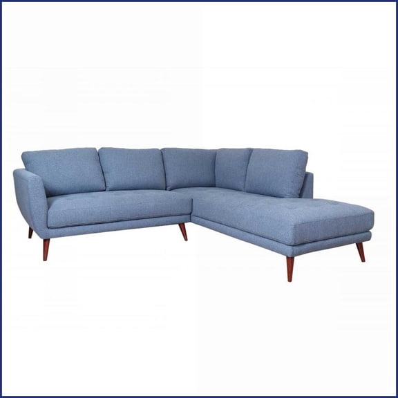 Modern Denim Blue RAF Sectional Sofa - Upholstered | Pillow Back | Square Arms