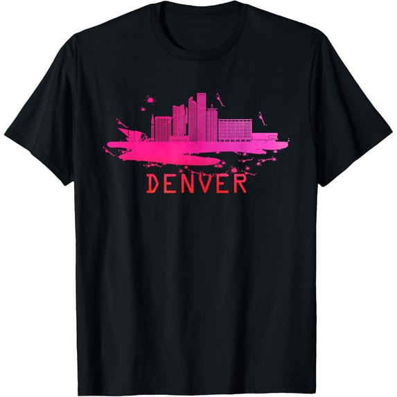 Modern Denver Cityscape Souvenir - Denver Skyline T-ShirtMen and women, Black T-shirt, size: Extra large