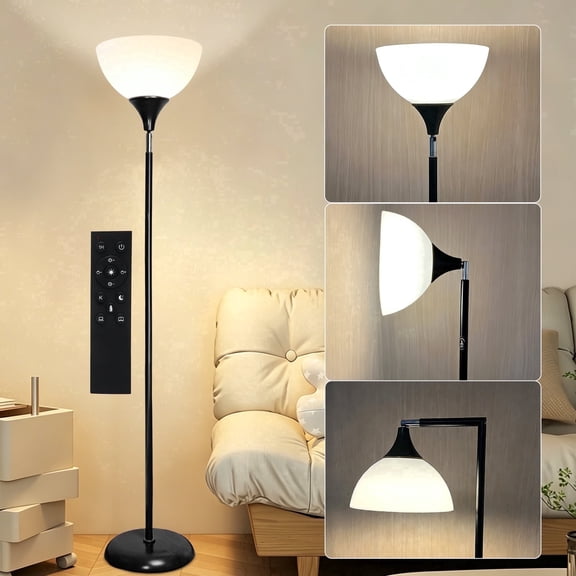 Anrotix Art Deco Adjustable Head Remote Control Black Arc Floor Lamps with LED buld