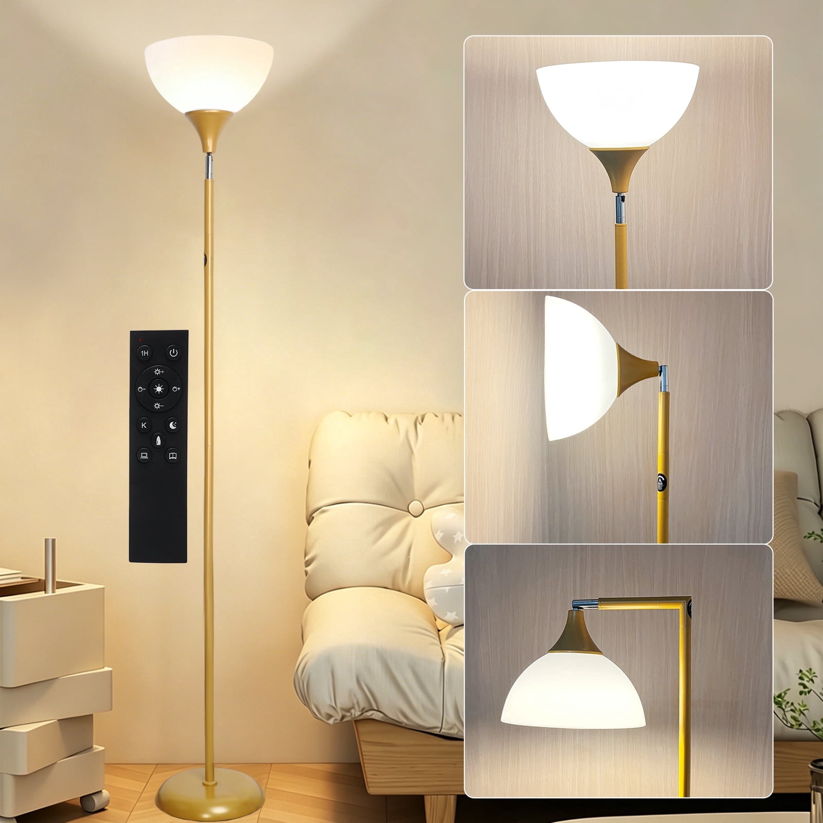 Anrotix 6.3 ft Art Deco Adjustable Head Gold Arc Floor Lamp with Clear Glass White Bowl Shade