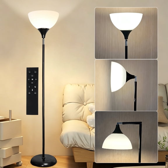 Anrotix Art Deco Adjustable Head Remote Control Black Arc Floor Lamps with LED buld