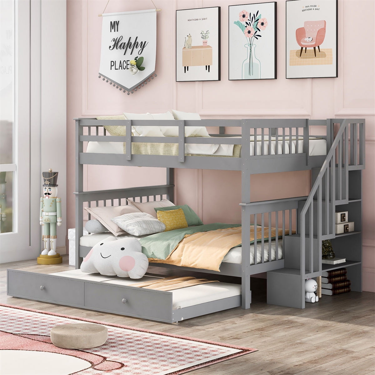 Modern Design Bunk Bed FullOverFull Bunk Bed with Twin Size Trundle