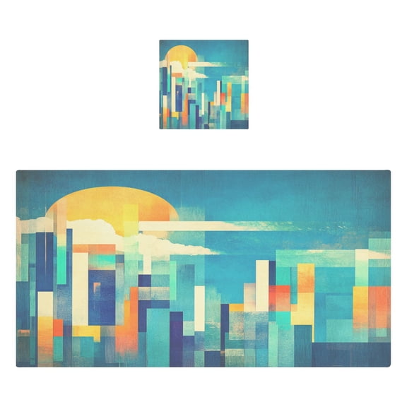 Modern Design City 2 Piece Cotton Bath and Face Towel Set Soft and Absorbent, for Beach Pool Bathroom