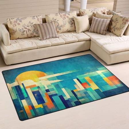 Modern Design City Soft Polyester Area Rug 31''x20'', Non Slip, Memory Foam, Water Absorbent