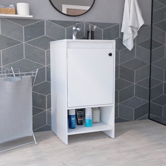 Modern Design Concept - One Cabinet and Shelf - Bathroom Application - Adaptable Vanity