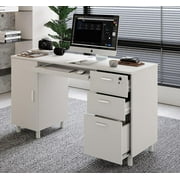 Modern Design Venice Computer Desk Great for Home Office Desk by Crafts and Comfort - 3 Drawers and CPU Storage Cabinet - Laptop Workstation with Keyboard Tray and Cable Hole - White