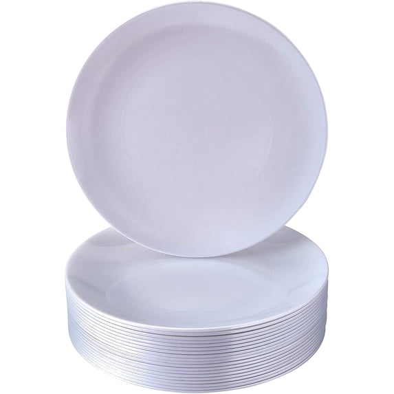 Modern Design Disposable Plastic Dinner Plates for Party (10 PC) Heavy Duty Disposable Dinner Set 10.25”, Fine China Look Plastic Dishes, Great for Baby Showers, Weddings, Birthdays, and Events, White