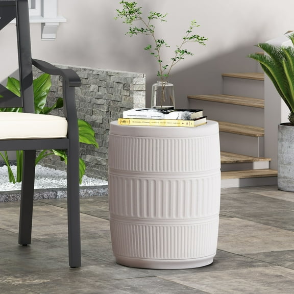 Modern Design End Table for Indoor & Outdoor Use, Antique White Storage Side Table