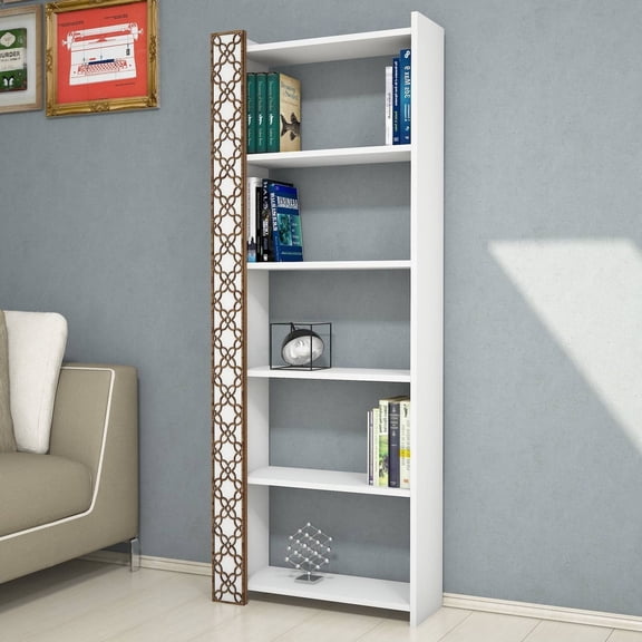 Modern Design Geometric Bookcase, White Finish
