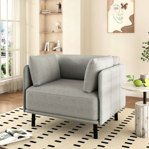 Modern Design Grey Lounge Chair, , Solid Wood & Steel, Fits Various Rooms Including Living Room, Bedroom And Office 39" Wide Upholstered, Steel Frame, Improves Room Appearance