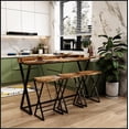 thumbnail image 1 of Modern Design Kitchen Dining Table, Pub Table with X-Shaped Table Legs, Long Dining Table Set with 3 Stools, Easy Assemble, Natural, 1 of 8