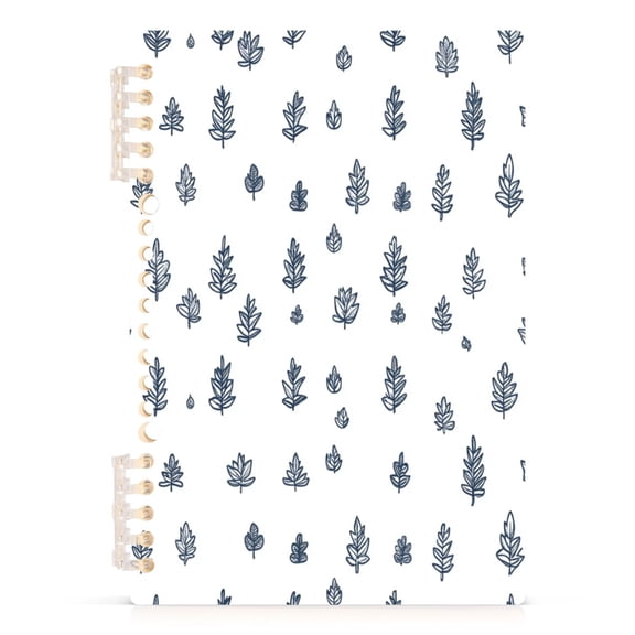 Modern Design Leaves A5 8.3x5.7in PP Notebook, Adjustable Rings, 60 Sheets, Diary or Journey Note