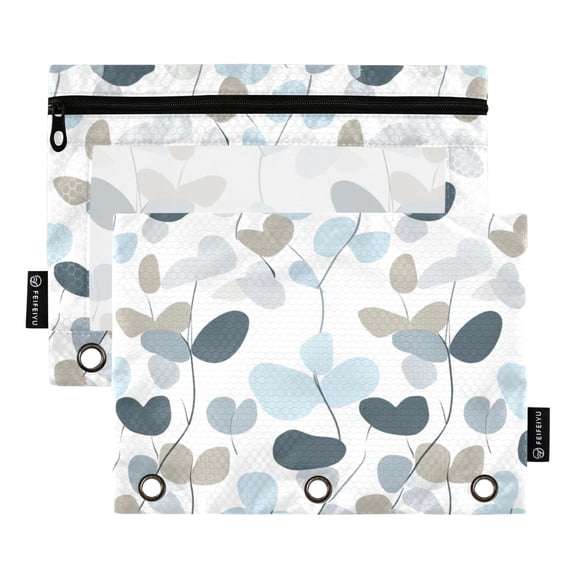 Modern Design Leaves Pattern 9.8x7.1in Water Resistant Binder Pouch, 3-Ring Compatible, Transparent Front