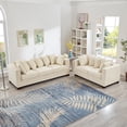 thumbnail image 1 of Modern Design Living Room Sofa 2+3 Seater Square armrests with Silver Nails Decoration Upholstered Velvet Couch Apricot, 1 of 8