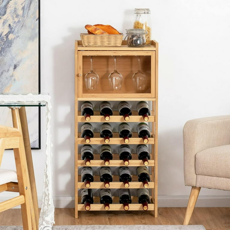 Modern Design Multifunctional 20 Bottles Bamboo Storage Wine Rack with Glass Hanger Decor Home Restaurant Walmart