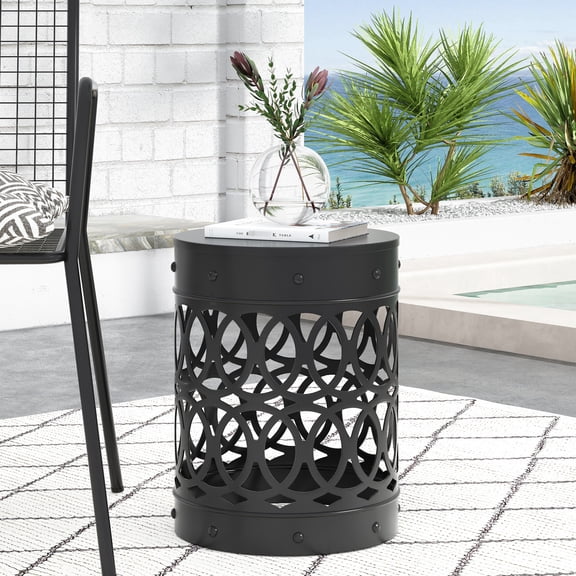 Modern Design Outdoor Side Table | With Iron Cut Overlapping Circles | Durable and Stylish Addition