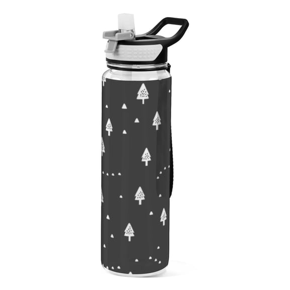 Modern Design Pattern Tree 1000ml Tritan Sport Bottle Straw LeakProof Food-Grade Portable Wide Handle