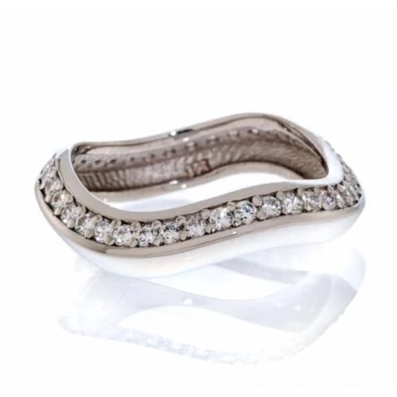 Modern Design Pave Round Cut Cubic Zirconia Channel Set Eternity Band In Sterling Silver