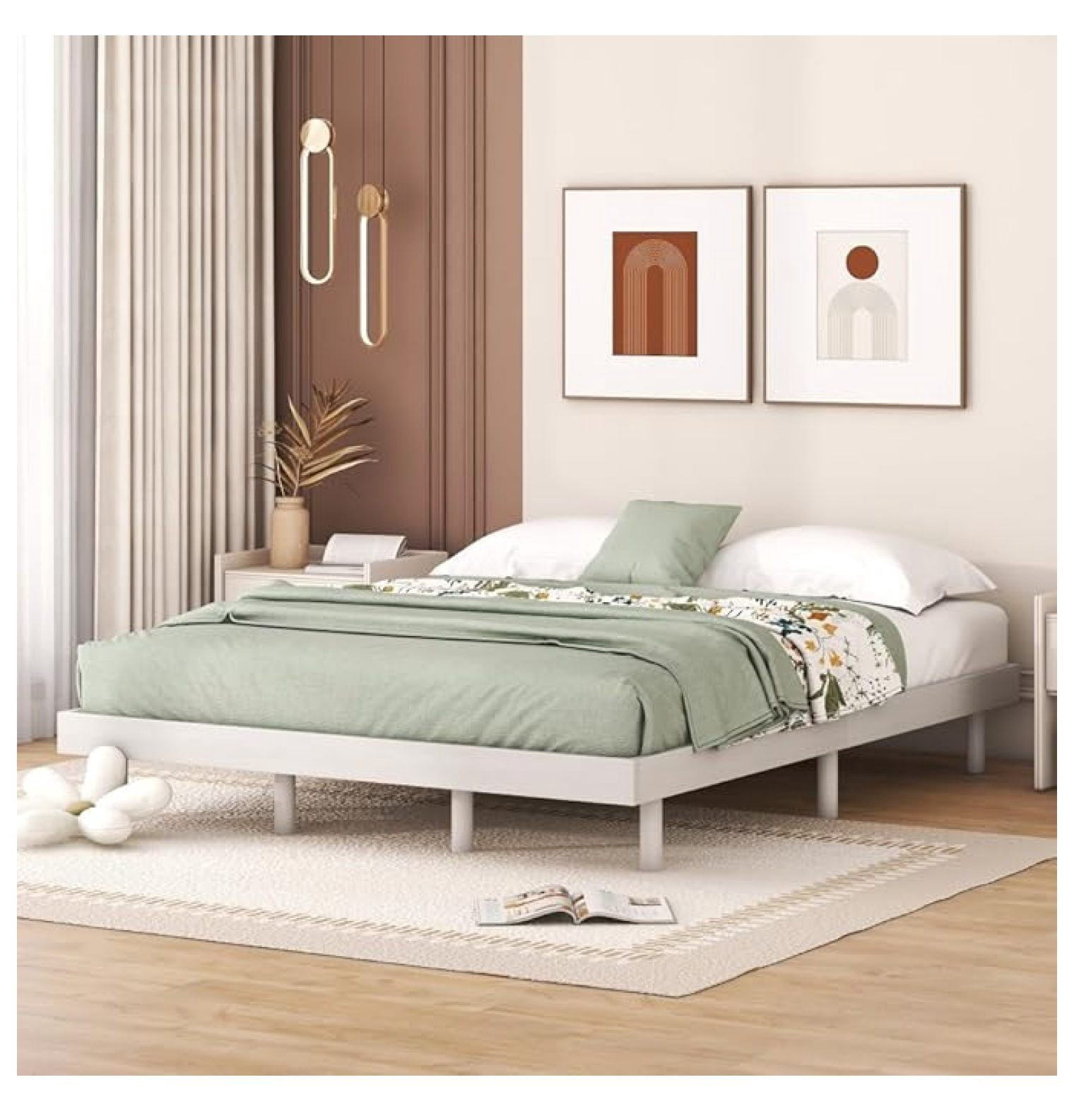 Modern Design Queen Floating Platform Bed Frame with Wood Slats Support ...