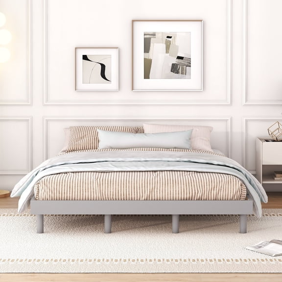 Modern Design Queen Size Floating Platform Bed Frame with Headboard, No Box Spring Needed, Easy Assembly, Gray Finish for Bedroom & Guest Room