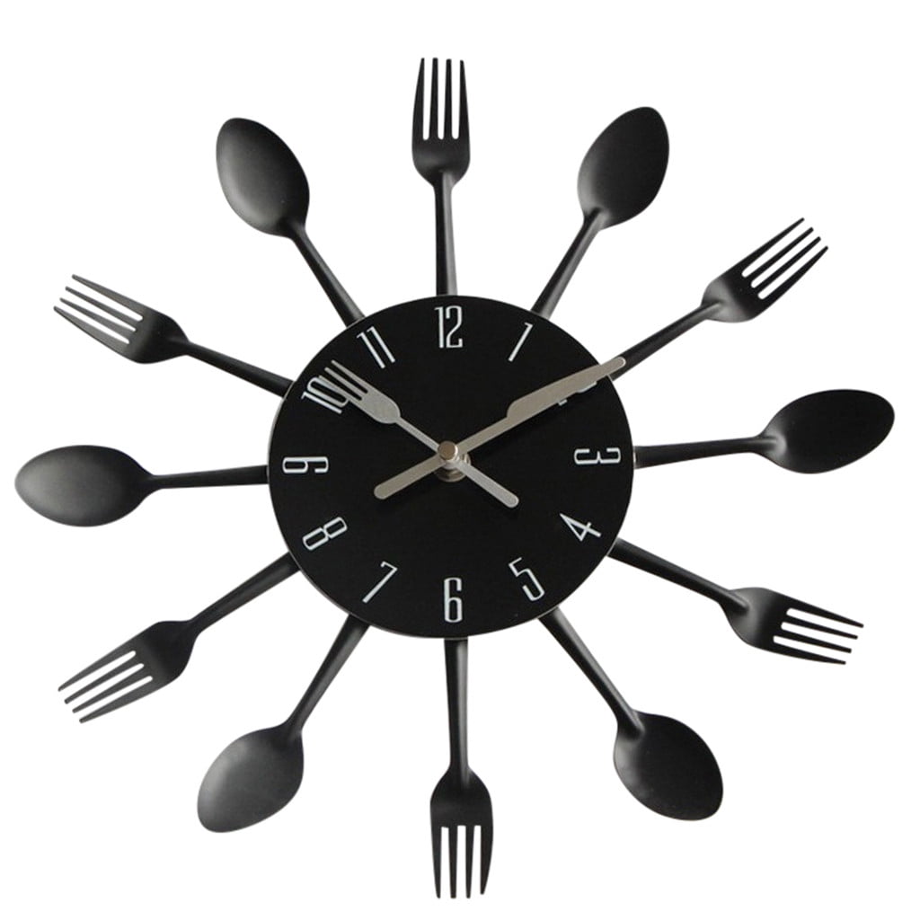 Modern Design Sliver Cutlery Kitchen Utensil Wall Clock Spoon Fork