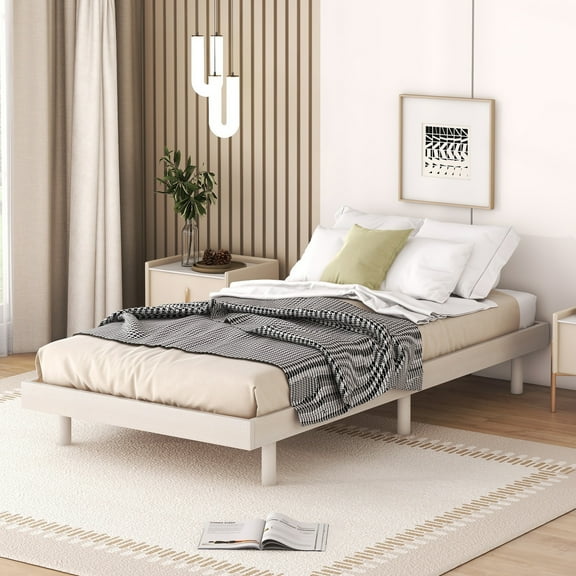 Modern Design Twin Size Floating Platform Bed Frame with Headboard, No Box Spring Needed, Easy Assembly, White Finish for Bedroom & Guest Room
