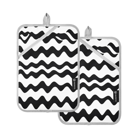 Modern Design Wavy 7x9.8in Pot Holder Set Heat-Resistant Oven Hot Pads Durable with Storage Loop