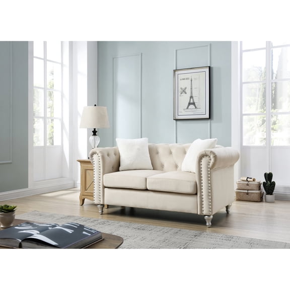 Modern Design with Comfort - A Round - Arm Beige Loveseat for Relaxing