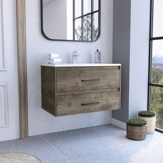 Modern Design with Sturdy Handles - Elevate Your Bathroom Experience with This Floating Vanity Sink