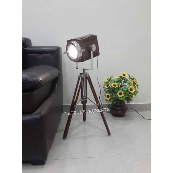 Modern Designer Table Lamp Searchlight Wooden Tripod Spotlight Decor ...